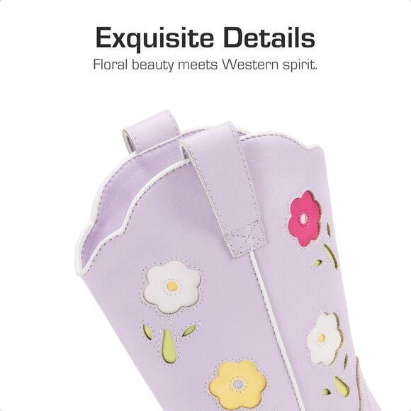 Girls Western Cowboy Boots Mid-Calf Riding Shoes for Kids - Picture 3 of 6